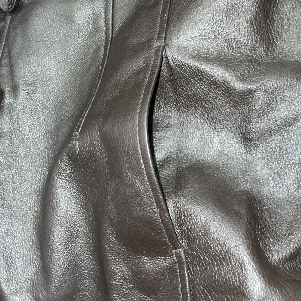 Womens M Wilsons Dark Brown Leather Button Front Jacket Blazer with nylon lining